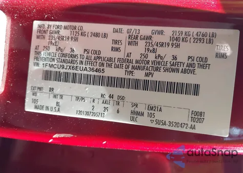 2014 Ford Escape Titanium z USA, uszkodzony, nr VIN 1FMCU9JX6EUA36465